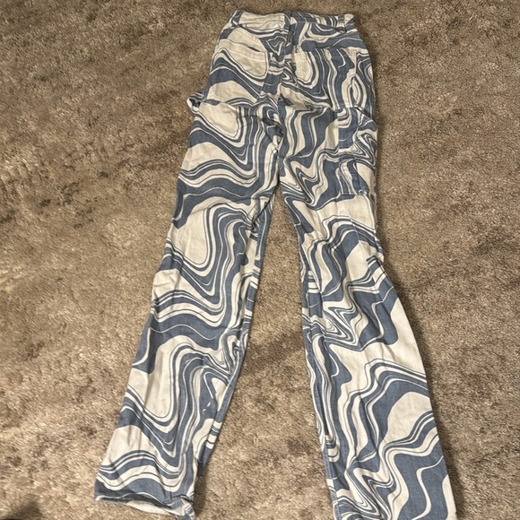 PacSun Boyfriend Carpenter Pants Women's 26 White Blue Swirl Print Mom High-Rise - Picture 3 of 3